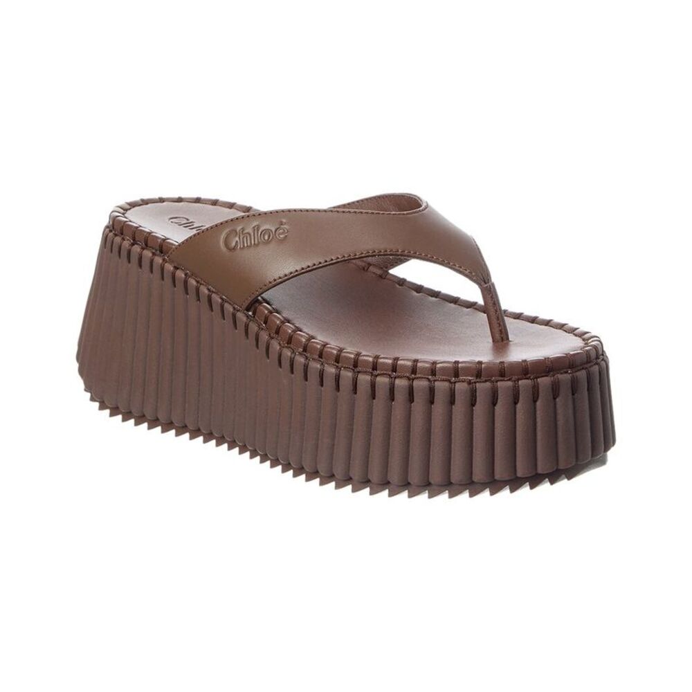 Chloé Nama Leather Wedge Slide, Brown